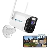 2K Überwachungskamera Aussen Akku, Unilook 100% Kabellose 4MP WLAN IP Kamera Outdoor, Farbige Nachtsicht mit Flutlicht, SD/Cloud-Speicher, PIR Bewegungsmelder, 2-Wege-Audio, 2,4GHz WiFi, Push Alarme