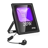 Eleganted 20W LED Schwarzlicht Strahler, UV Fluter mit Stecker, IP66 Wasserdicht Schwarzlichtlampe, Fluoreszenz Blacklight, UV Scheinwerfer Partylicht für Bar, Neonfarben, Party Deko