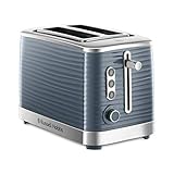 Russell Hobbs Toaster [für 2 Scheiben] Inspire Grau mit hochwertiger Hochglanz-Struktur (extra breite Toastschlitze, inkl. Brötchenaufsatz, 6 Bräunungsstufen + Auftau- & Aufwärmfunktion) 24373-56