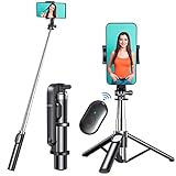 Gritin Selfie Stick Stativ, Erweiterbar 4 in 1 Selfiestick Monopod Selfie Stange Stab aus Aluminium mit Bluetooth Fernbedienung, 360° Drehbar Tragbar Monopod Handyhalter für 4,7-6,7 Zoll Smartphone