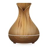 Simpeak Aroma Diffuser 400ml Ultraschall Raum Diffuser Holz für ätherische Öle, Aromatherapie Düfte Luftbefeuchter mit 7 LED Farben - Leichte Holzmaserung