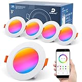 Einbaustrahler LED RGB Dimmbar 6W, 230V LED Spots Farbwechsel 4er Set, Spots Deckenleuchte Flach Bunt Bluetooth, IP44 LED Deckenspots Weiß, Deckenstrahler Farbig, Einbauleuchten APP Steuerung, DUSKTEC