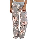 Gerades Bein Hose für Damen Mode Casual Floral Gedruckt Lose Kordelzug Weites Bein Yogahose Sommer Slacks Damen Tailored Trainingsanzug Arbeit Oberbekleidung Bootcut Pendeln Hose, 01 Beige, XXL