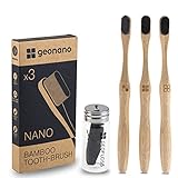 GEONANO– 3er Pack Premium Nano Zahnbürste | 20.000 Borsten | Extra Weich | Sanfte Reinigung |100% Nachhaltiger Bambusgriff | 30m Aktivkohl Natürliche Zahnseide mit Glasbehälter