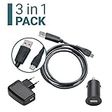 Slabo 3in1Lade-SET für Amazon Fire HD 6 Kids Edition (6 Zoll) Starter Set Datenkabel Micro USB/KFZ Mini Lade Adapter/Slim USB Netzadadapter - SCHWARZ | Black