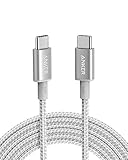 Anker New Nylon USB-C auf USB-C Ladekabel 2.0,100W Typ-C Ladekabel 3m lang,Schnellladeleistung für MacBook Pro 2020,iPad Pro 2020,iPad Air 4,Galaxy S20 Plus S9,Pixel, Switch,LG V20,und mehr(Silber)