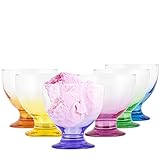 TREND FOR HOME Eisbecher Glas Dessertschalen Glas Bunt | 475 ml | Set von 6 | Dessertgläser auf Fuß Glasschüssel Servierschalen Set Dessertbecher | Spülmaschinenfest | Kollektion Selina Rainbow Blast