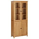 ZEYUAN Bücherschrank mit 4 Türen, Standregal, Bücherregal, Aktenregal, Ordnerregal, Büroregal, Regal Für Ordner, Bookshelf, 80x35x180 cm Eiche Massivholz & Glas