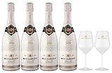 Brut Dargent Geschenkset - 4 Flaschen Ice Chardonnay Halbtrocken Sekt + 2 Gläser, Méthode Traditionnelle (4 x 0,75L)