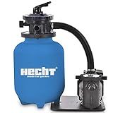 HECHT Sandfilter Sandfilteranlagen 11.000 Liter – Poolfilteranlage Sandfilterpumpe Reinigungspumpe für Gartenpool – Sandfilteranlage Pool - Schwimmbecken Reinigung mit Vorfilter Filter – 7-Wege Ventil