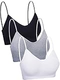 3 Stück V Ausschnitt Tube Top BH Nahtlos Gepolsterter Leibchen Bandeau Sport BH Schlafen BH mit Elastischen Gurte (Schwarz, Weiß, Grau, L-XL, )