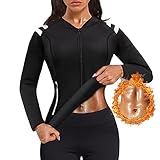 Bingrong Damen Sauna Effekt Anzug Taille Waist Trainer Fitness Lange Ärmel Neopren Shirt Abnehmen Training Korsett Bauchweg Schwitzeffekt Schwitzjacke Thermo Body Shaper (Schwarz, Large)