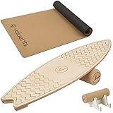 valuents Balance Board aus Holz in Surfboard Form inkl. Matte & Rolle für Neuromuscular Response Training +Plus: Halterung