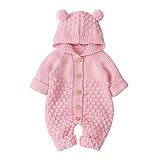 Neugeborene Baby Mädchen Jungen Kleidung Langarm Gestrickt Kapuze Strampler Body Overall Jacke Frühchenkleidung Erstausstattung Babysachen Set Herbst Winter Babykleidung Rosa-Haarball 0-6 Monate