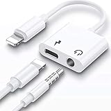 2 in 1 Kopfhörer Adapter für iPhone dongle Aux Kabel 3.5mm,Musik Laden Adapter Splitter Kompatibel mit iPhone 11 Pro Max/11/X/XS/XS Max/XR/8 Plus/8/7 Plus/7 Unterstützt alle iOS Systeme-Weiß