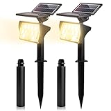 MEIKEE Solar Strahler mit Bewegungsmelder Lichtsteuerungsmodus Induktionsmodus 3 Farbtemperaturen Solarleuchten Garten IP66 wasserdicht Solarlampe Außen für Garten, Garage, Pfad und Balkon 2Stück