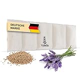 Vybelle® Körnerkissen (51x17cm) 5-Kammer Wärmekissen Mikrowelle [mit wohltuenden Lavendelblüten] Dinkelkissen mit abnehmbarem Bezug aus atmungsaktiven Leinen - Entspannung Nacken Schulter