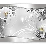 murando Fototapete Blumen 350x256 cm Vlies Tapeten Wandtapete XXL Moderne Wanddeko Design Wand Dekoration Wohnzimmer Schlafzimmer Büro Flur weiß grau silber Orchidee Ornament Abstrakt b-A-0078-a-b