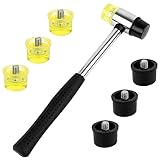 Dadabig 1 Set Mini Doppelkopf Gummihammer Schonhammer Ausbeulhammer Doppelkopf Gummihammer mit 6 Stück Ersatz Austauschbar Hammerköpfe und Rutschfest Gummigriff für Heimwerker Handwerk Lederhandwerk