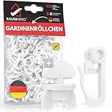 Raumhero® Gardinenröllchen für Schiene (Komplettset 100x Gardinenhaken inkl. 6X Stopper) - 8mm Standardmaß Gardinengleiter - Gardinenhaken für Schienen - 100% Made in Germany