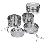 Lixada Camping Kochgeschirr Set 4-teiligtes Edelstahl Camping Topf Kompaktes Faltbare Campinggeschirr Pot Plate für Picknick Camp Kochset Backpacking Camping Wandern