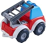 HABA 305182 - Spielzeugauto Feuerwehr, Spielauto für Kinder ab 2 Jahren für drinnen und draußen, Feuerwehrauto 13 cm mit Leiter für Jungen und Mädchen,Blau