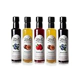 GLOSA MARINA 5er Gourmet Paket *HEIDELBEERE, MARACUJA, HIMBEERE* Crema Balsámica de Arandanos, Maracuyá, Frambuesa - Balsamico Gourmet Essig Creme (5 x 250ml)