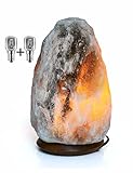 SalNatural Grau Salzkristalllampe (Salzlampe bekannt als Himalaya Salz) aus der Salt Range Punjab, Pakistan auf einem Edelholzsockel incl. 1.5m Kabel mit Lampenfassung und Schalter + 2x Glühbirnen 15W