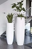 XXL Pflanzvase/Pflanzkübel – Hochwertig & Modern - Fiberglas - Mit Einsatz – Indoor & Outdoor – Garten Vase/Kübel - Wetterbeständig & Frostsicher (Höhe 120cm - Ø 46cm, Glänzend Weiß)