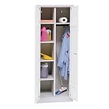 Mehrzweckschrank | Besenschrank mit Durchgehender Trennwand, Hakenleiste und 7 Fächern 180x80x50, Drehriegelverschluss, komplett montiert, Grau/Weiß