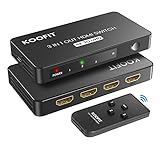 HDMI Switch, KOOFIT HDMI Splitter 4k@60Hz Automatisch HDMI Switcher 3 In 1 Out HDMI Verteiler mit Fernbedienung, HDMI Umschalter Unterstützt UHD 4K 3D HDR HDCP1.4 für TV Stick HDTV Xbox PS4 Blu-Ray