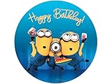 Tortenaufleger Minions Happy Birthday, rund 20cm Fondantpapier PREMIUM