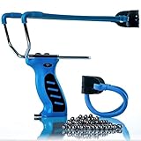 Oramics Steinschleuder Slingshot Set - 1x Portable Zwille Sportschleuder mit integriertem Munition Spender 1x Ersatzgummi 100x 6mm Kugel und 1x eBook zur Handhabung (Blau)