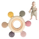 Beissring Baby, Zahnungshilfe Baby mit Hölzern Ring BPA-frei Beißring Baby kühlend Ruder Greifling Beißring Zahnen Spielzeug Beißspielzeug Baby Zahnen Nursing Zubehör, für 3+ Monate Baby (Style A)