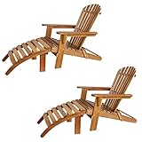 Casaria Adirondack Sonnenstuhl 2er Set Fußstütze Akazienholz Klappbar Armlehnen Garten Balkon Deckchair Liegestuhl Holzstuhl Gartenstuhl