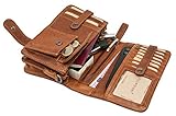 Hill Burry Echt-Leder Umhängetasche | Reisebrieftasche aus hochwertigem Rindsleder - Organizer | Reisebrieftasche - Damen & Herren | Handgelenktasche - Travel Wallet (Braun)