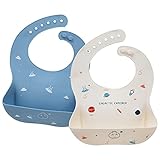 Little Dimsum Lätzchen Baby 2 Stück, Baby Silikon Lätzchen mit Auffangschale BPA-Frei, Wasserdicht, Abwaschbar, Leicht zu Reinigen Baby Essen Set