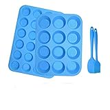 2Pack Silikon Muffinform Formen,12 + 24 Cavity BPA-freie Antihaft-sichere Muffin Backform Maker Pfanne für Cupcake Biscuit Bagels Muffins (Blau[12+24])