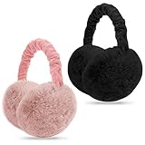 Kodior Damen Ohrenschützer - Winter Plüsch Ohrenwärmer Warme Earmuffs Outdoor Verstellbarer Ohrenschützer Faltbare Weihnachten Unisex Earband Earmuffs(Schwarz+Lederpuder)