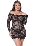 LINGERLOVE Sexy Spitze Negligee für Mollig Damen Babydoll Dessous Grosse Grössen Schulterloses Lingerie Nachtwäsche mit G-String S-4XL