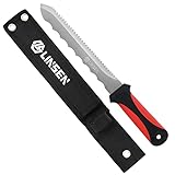 Linsen-outdoors 7.8 Inch roter handhaben Edelstahl Scharfe Doppelklinge Gezackte Klinge Rasenschneider Messer Rasenreparatur Gartenmesser mit Nylonscheide