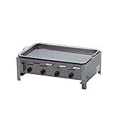 Profi Gasgrill 4-flammig | Gastrogrill | Gasbräter | Gastrobräter | Edelstahlpfanne hoher Rand | Piezo-Zünder | 4 Gasbrenner Gasregler stufenlos regelbar | Edelstahl | Gasschlauch & Druckminderer