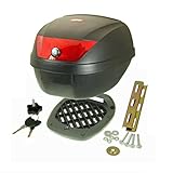 Topcase Motorradkoffer Roller Motorrad Koffer - Vinculexx - schwarz rot 28L inkl. Montageplatte (schwarz mit roten Reflektoren)