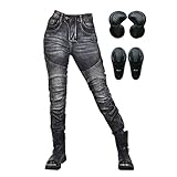 SHAIYOU Damen Motorradhose Jeans,Kevlar Motorcycle Biker Pants Motorrad Hose Motorradrüstung Schutzauskleidung Mit Abnehmbarer 2 Knieschützern Und 2 Hüftprotektoren (Schwarz,S)