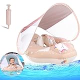 Woukksy Baby Schwimmring mit Sonnendach Entfernbar, Rosa Baby Schwimmhilfe mit Schwimmsitz, Aufblasbare Schwimmtrainer mit Anti-Umkippen Float für Kleinkinder und Kinder ab 6 Monate bis 3 Jahre