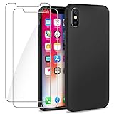 SOGUDE Hülle Kompatibel mit iPhone X/iPhone XS Hülle + 2 Stück Schutzfolie, Weiches TPU Silikon Bumper Handyhülle Schutzhülle Case Cover für iPhone X/iPhone XS - Schwarz