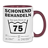 wowshirt Tasse Schonend Behandeln Das Gute Stück Ist 75 Geschenk zum 75. Geburtstag 75 Jahre, Farbe:White - Bordeaux