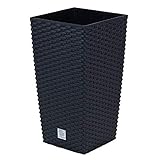 Prosperplast Rattan Blumentopf 26,6 L Anthrazit Übertopf Innen Außen mit Innenkasten wetterfest, schwarz, 26,5 x 26,5 x 50 cm, DRTS265-S433