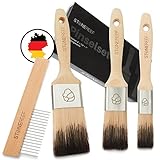 STONE REEF Lasurpinsel Set [Mit Reinigungskamm] 3 STK. Pinsel Holz streichen - Malerpinsel Set, Flachpinsel, Lackierpinsel, Lackpinsel - Pinselset Maler, Borstenpinsel, Pinsel Lack, Pinsel Lasur Holz