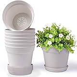 HOMENOTE Blumentöpfe mit Untersetzer 8 Stück, 19cm Kunststoff Pflanztöpfe mit Mehreren Drainagelöchern, Blumentöpfe für alle Hausgartenblumen, Sukkulenten, Mattschwarz cremeweiß